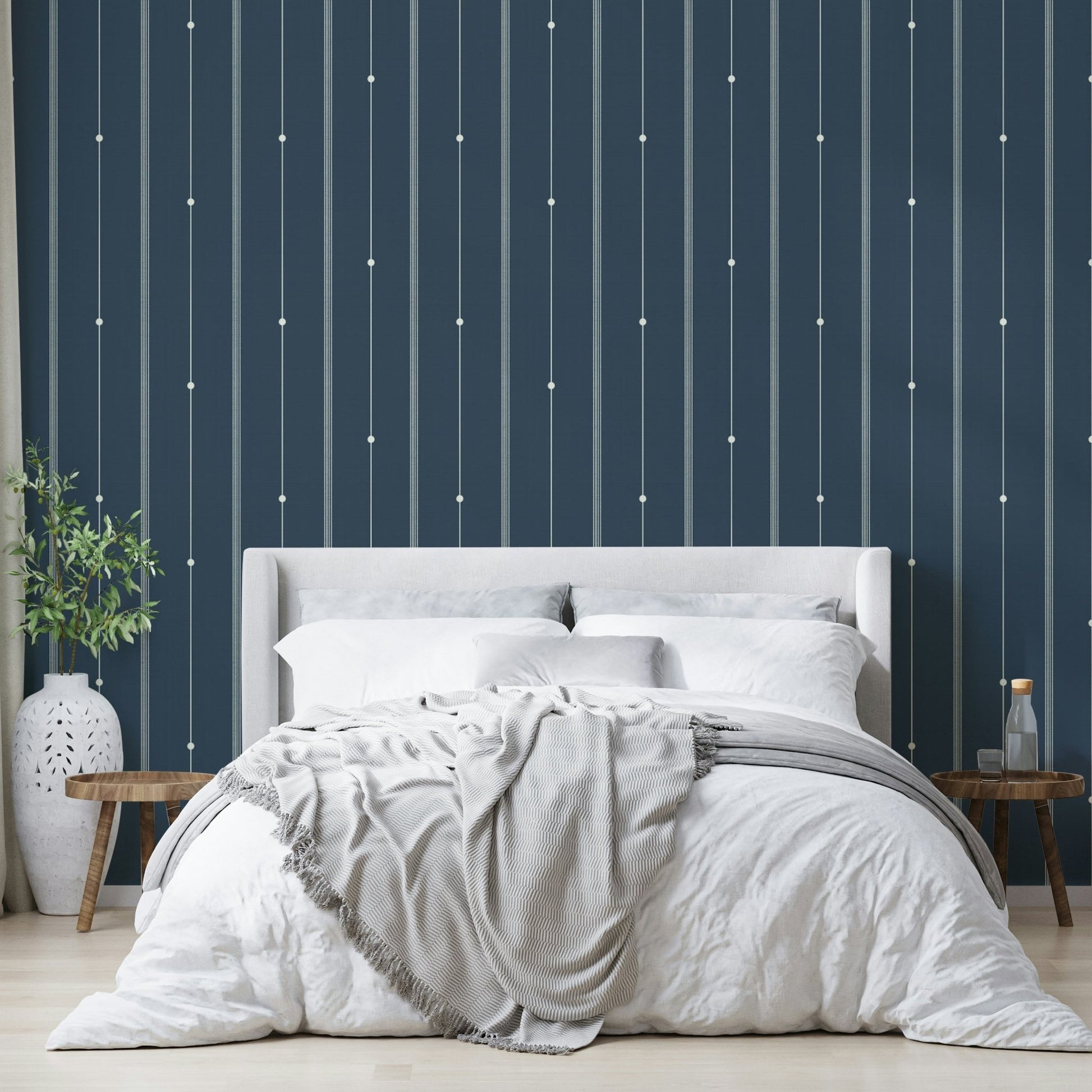 Modern and serene steel blue striped wallpaper for interiors

