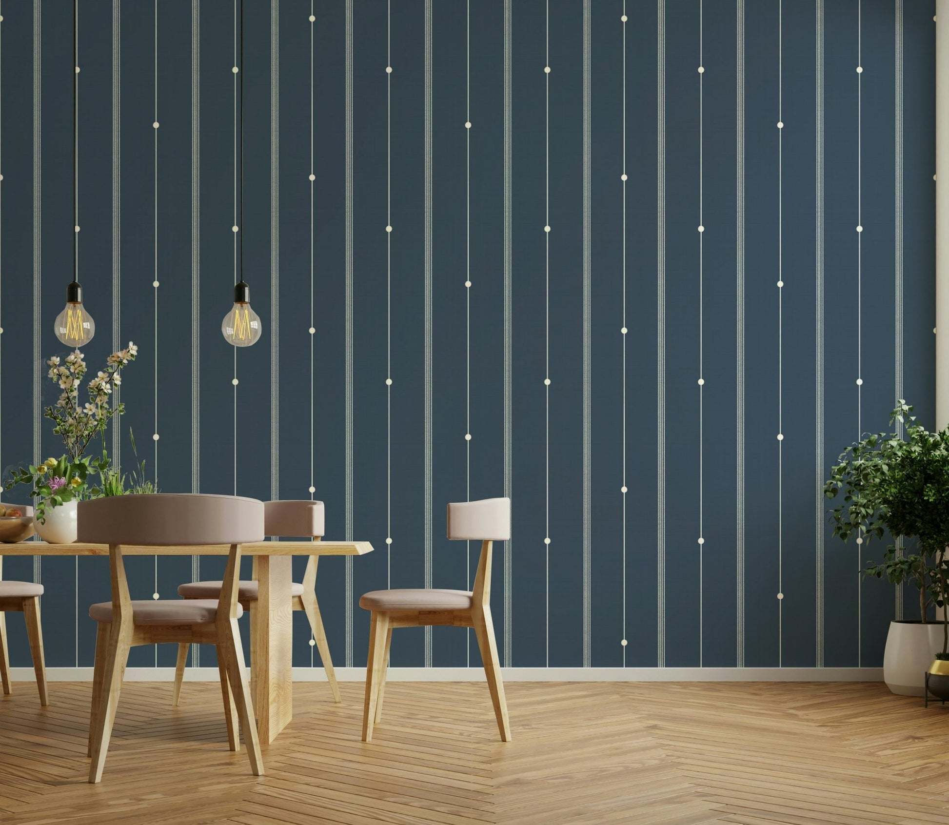 Subtle steel blue stripes creating a tranquil atmosphere

