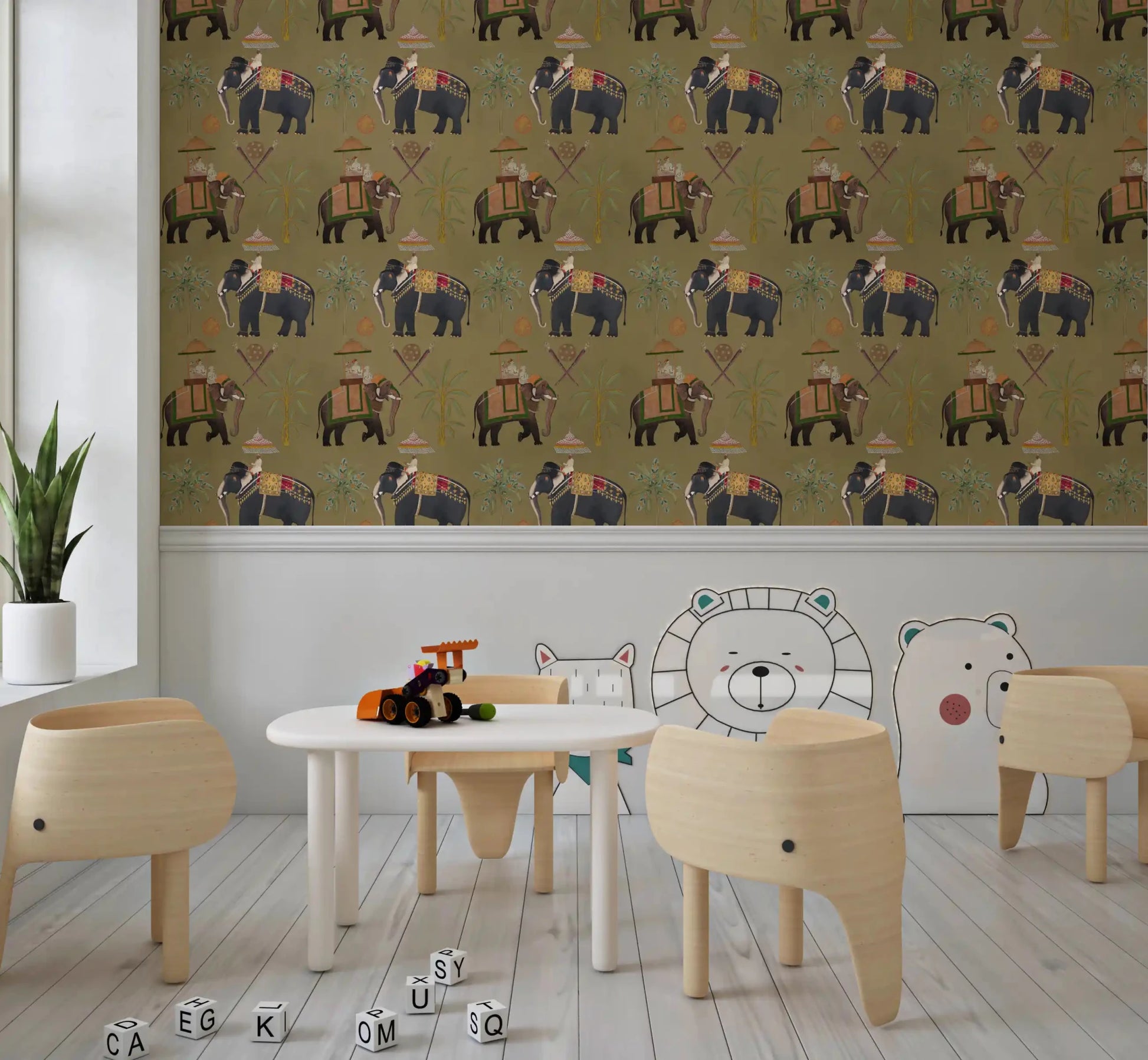 Heritage inspired Regal Elephant Journeys Wall Mural for indoor use.