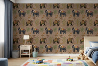Regal Elephant Wall Mural with vintage cultural umbrellas.