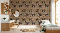 Regal Elephant Wall Mural showing majestic animals in gold gear.