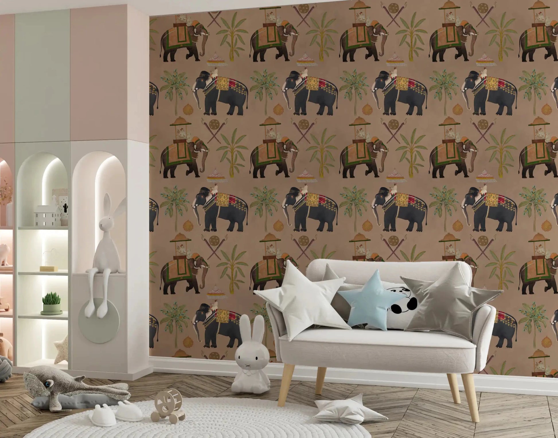 Regal Elephant play full Wall Mural with detailed ceremonial illustrations.