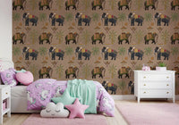 Regal Elephant Wall Mural with traditional royal parade figures.