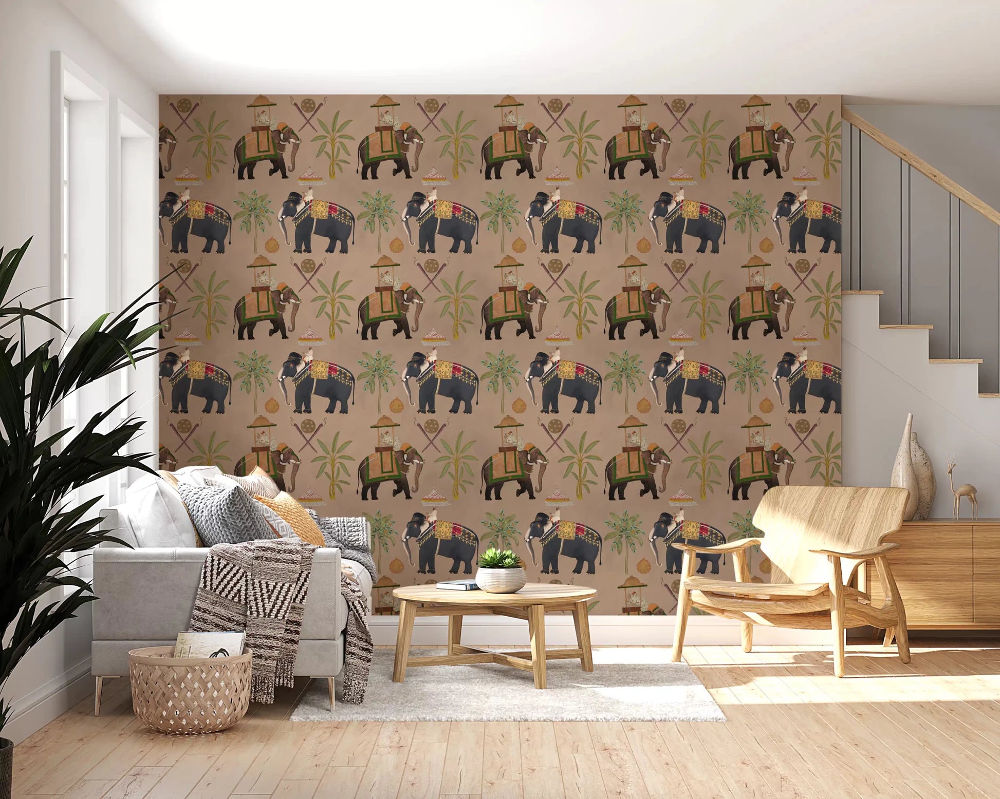 Nature and history blended in the Regal Elephant Wall Mural for a living room.