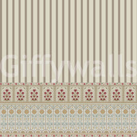 Soft flower wallpaper mural paired with timeless striped wallpaper design