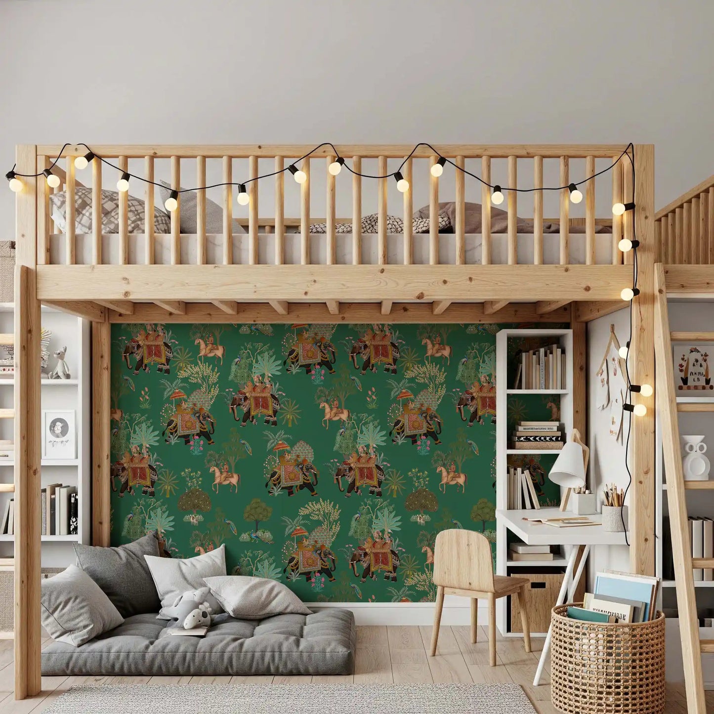 エメラルドジャングルの堂々としたインディアンの行列の壁画