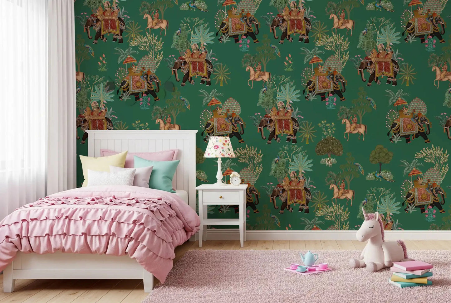 エメラルドジャングルの堂々としたインディアンの行列の壁画