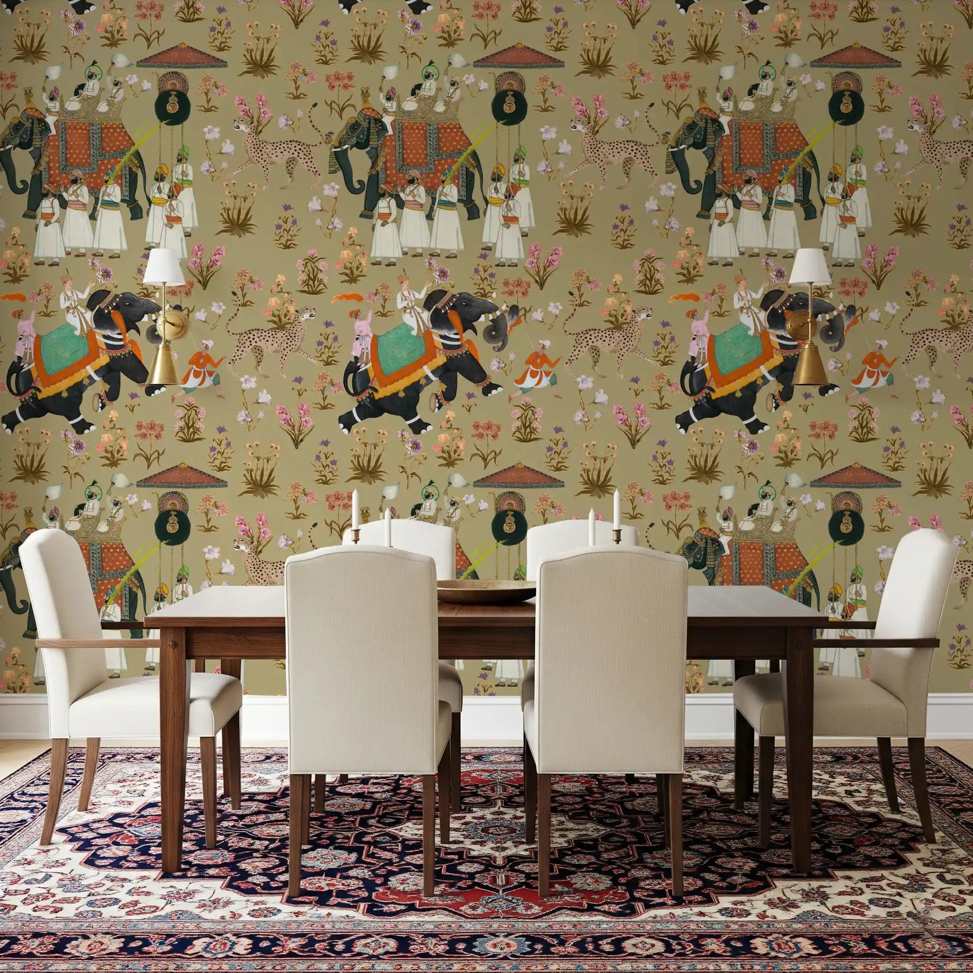Matte finish Regal Indian Procession Wall Mural with neutral tones.