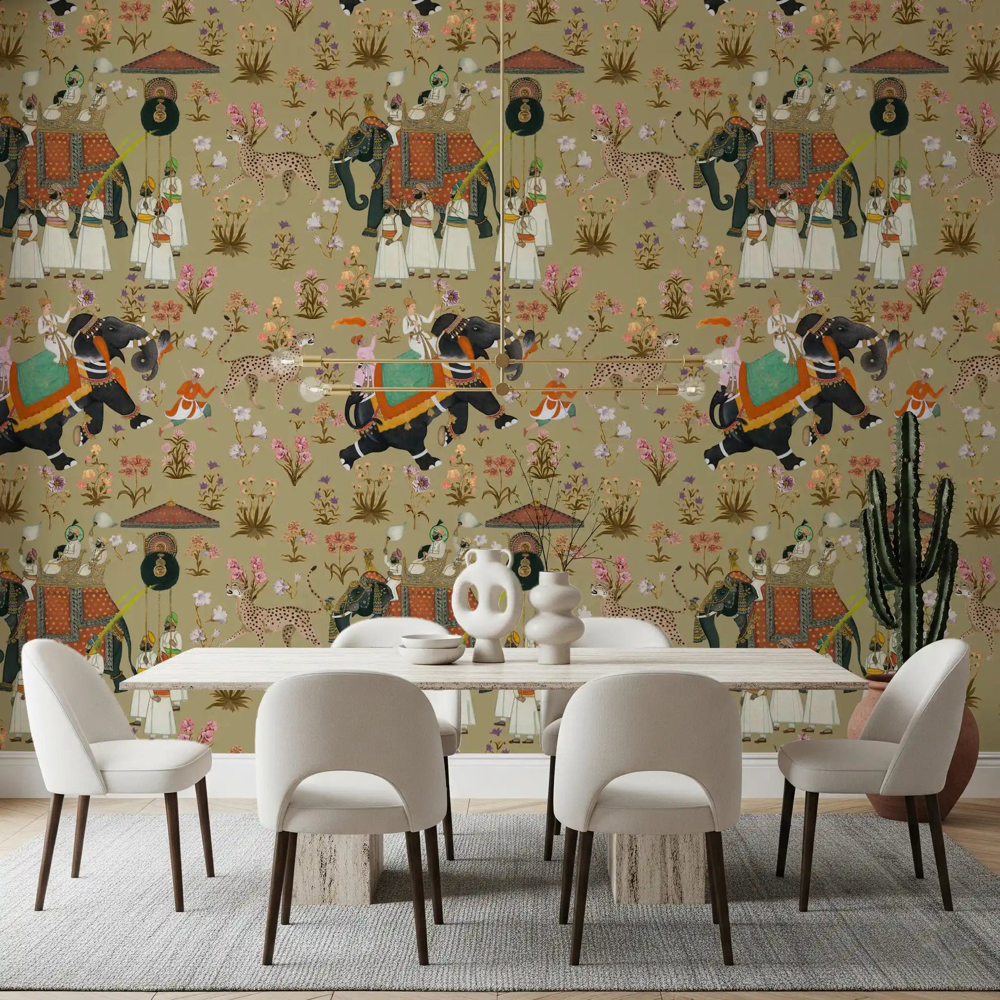 Sophisticated ethnic imagery on this Regal Indian dining area Wall Mural.