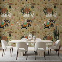 Sophisticated ethnic imagery on this Regal Indian dining area Wall Mural.