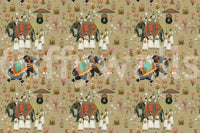 Regal Indian Procession Wall Mural with traditional saffron and green accents.