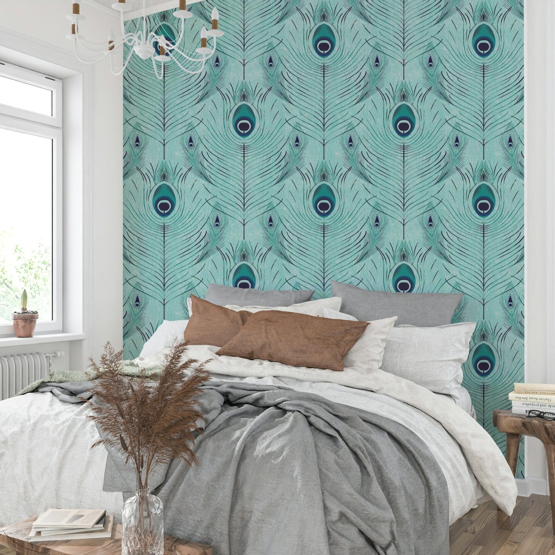 Blue and teal feather wallpaper

