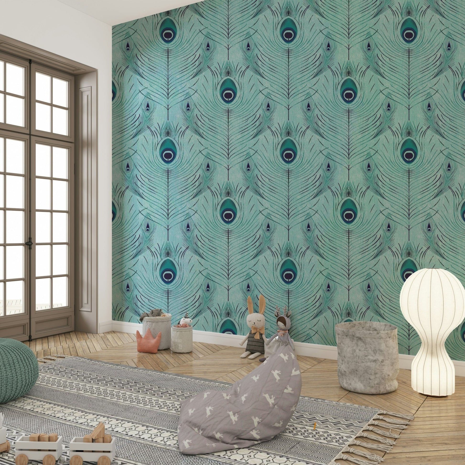 Blue peacock feather wallpaper design

