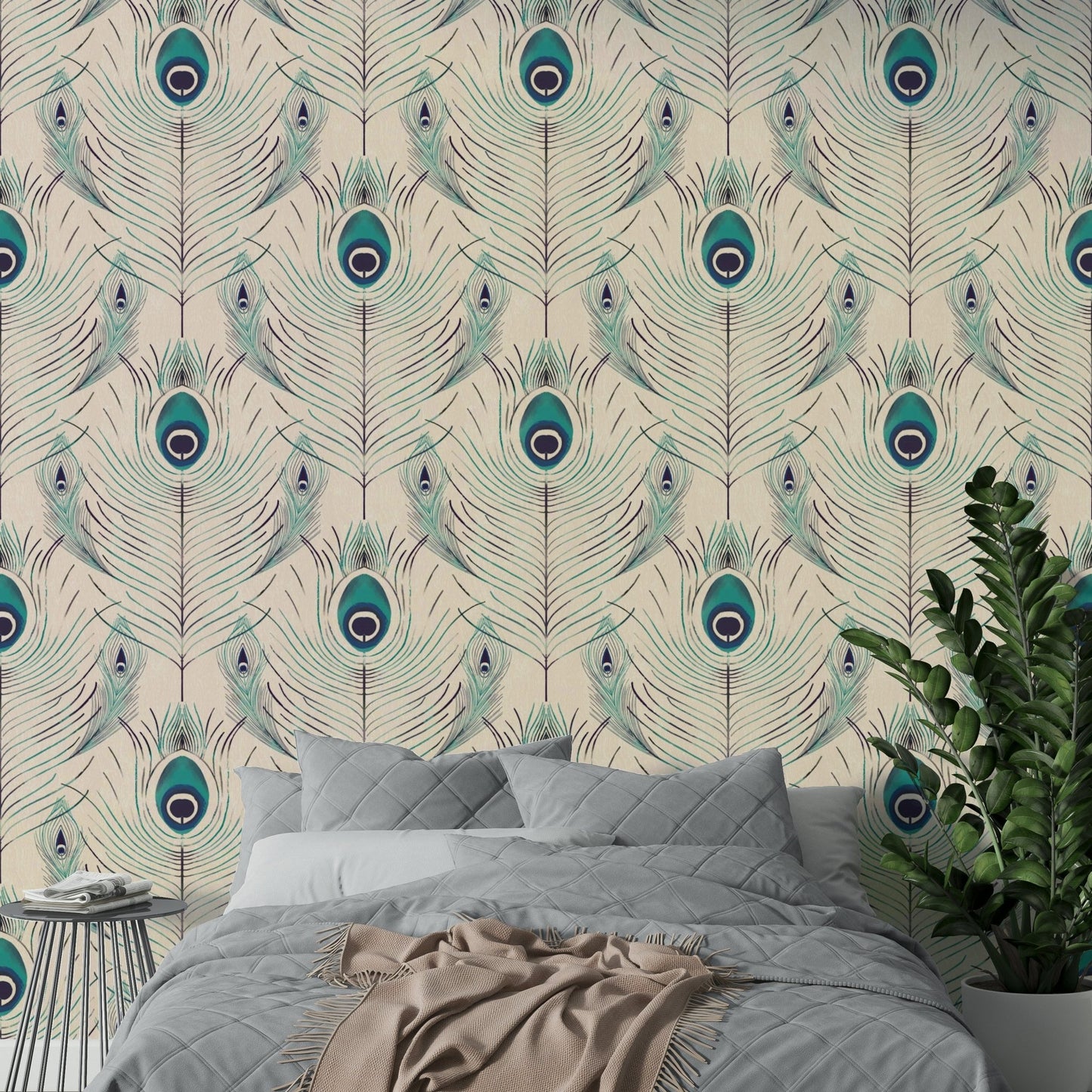 Feather motif wallpaper with a luxurious touch

