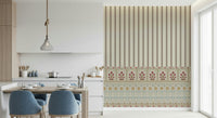 Botanical wallpaper wall mural showing layered flowers and stripes
