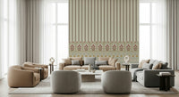 Vintage-style floral wallpaper mural with vertical stripe design