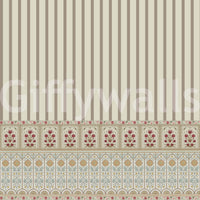 Soft flower wallpaper mural paired with timeless striped wallpaper design