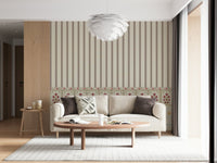Regal stripe and bloom wall mural with detailed floral wallpaper pattern