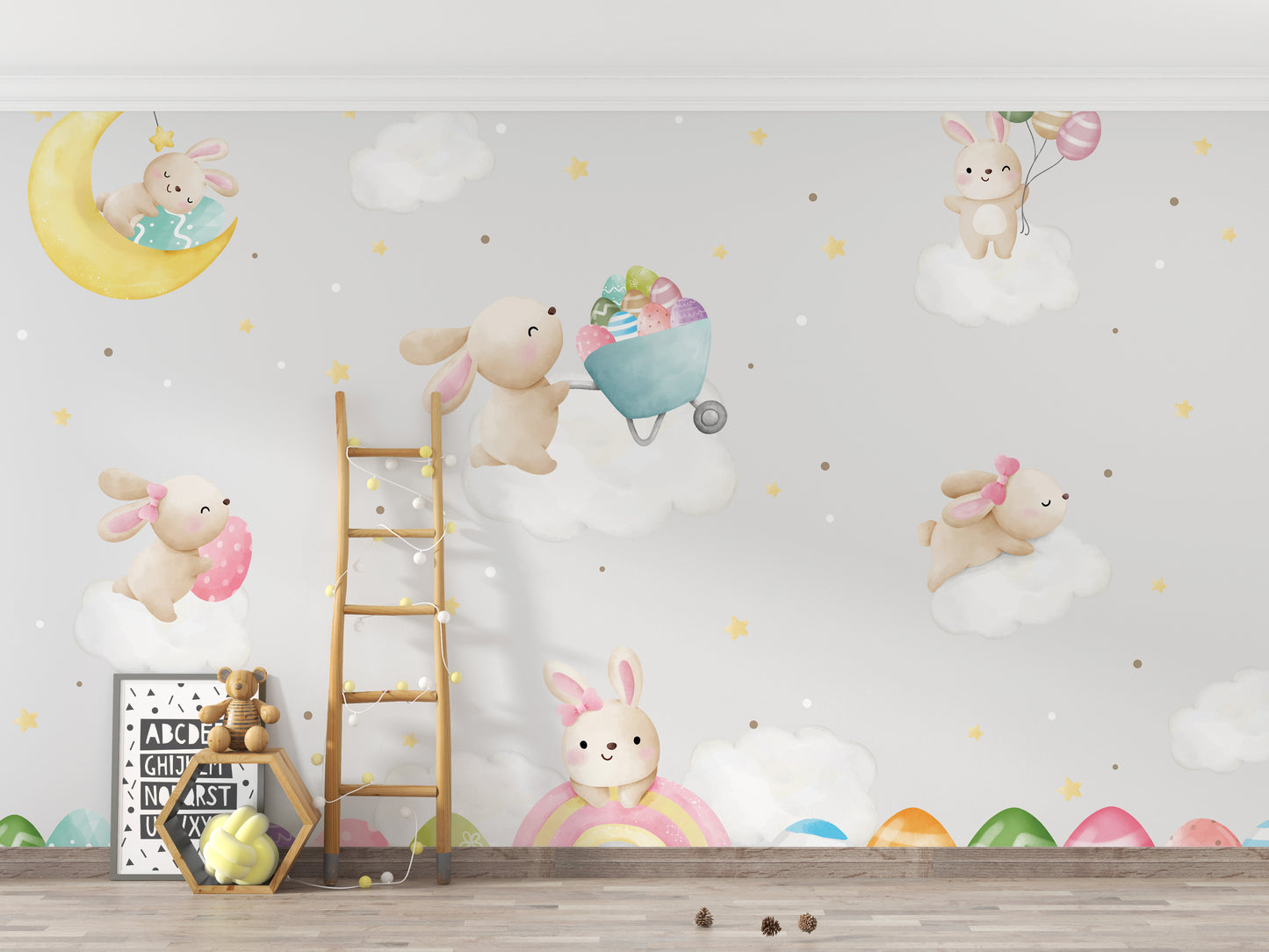 Removable Pastel Bunny Easter Wallpaper