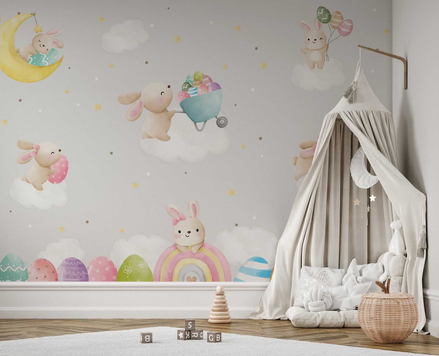 Removable Pastel Bunny Easter Wallpaper