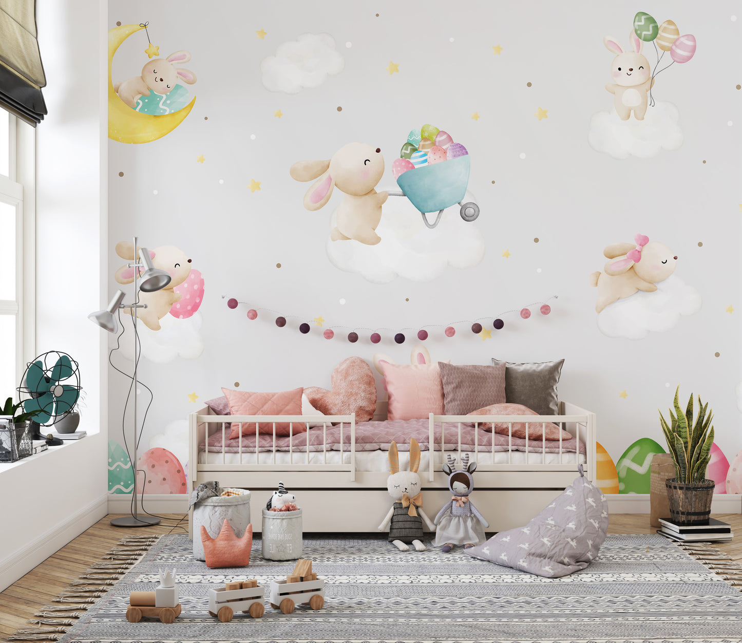 Removable Pastel Bunny Easter Wallpaper
