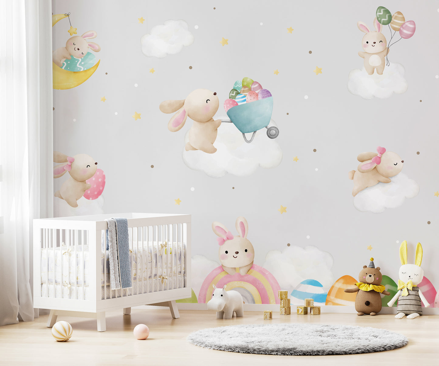 Removable Pastel Bunny Easter Wallpaper
