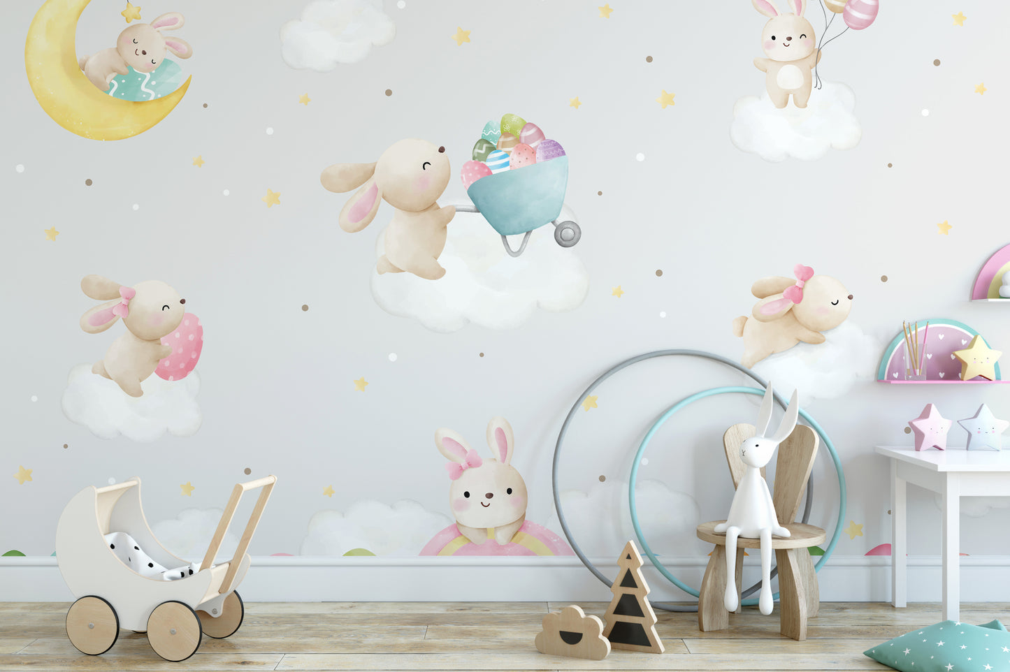 Removable Pastel Bunny Easter Wallpaper