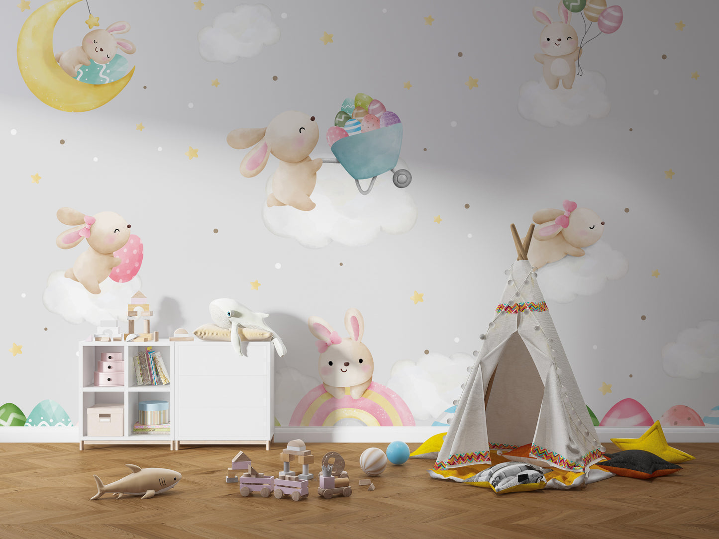 Removable Pastel Bunny Easter Wallpaper