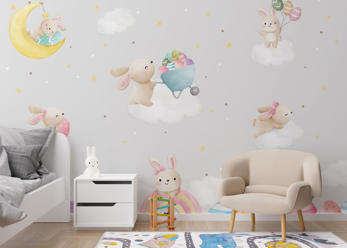Removable Pastel Bunny Easter Wallpaper