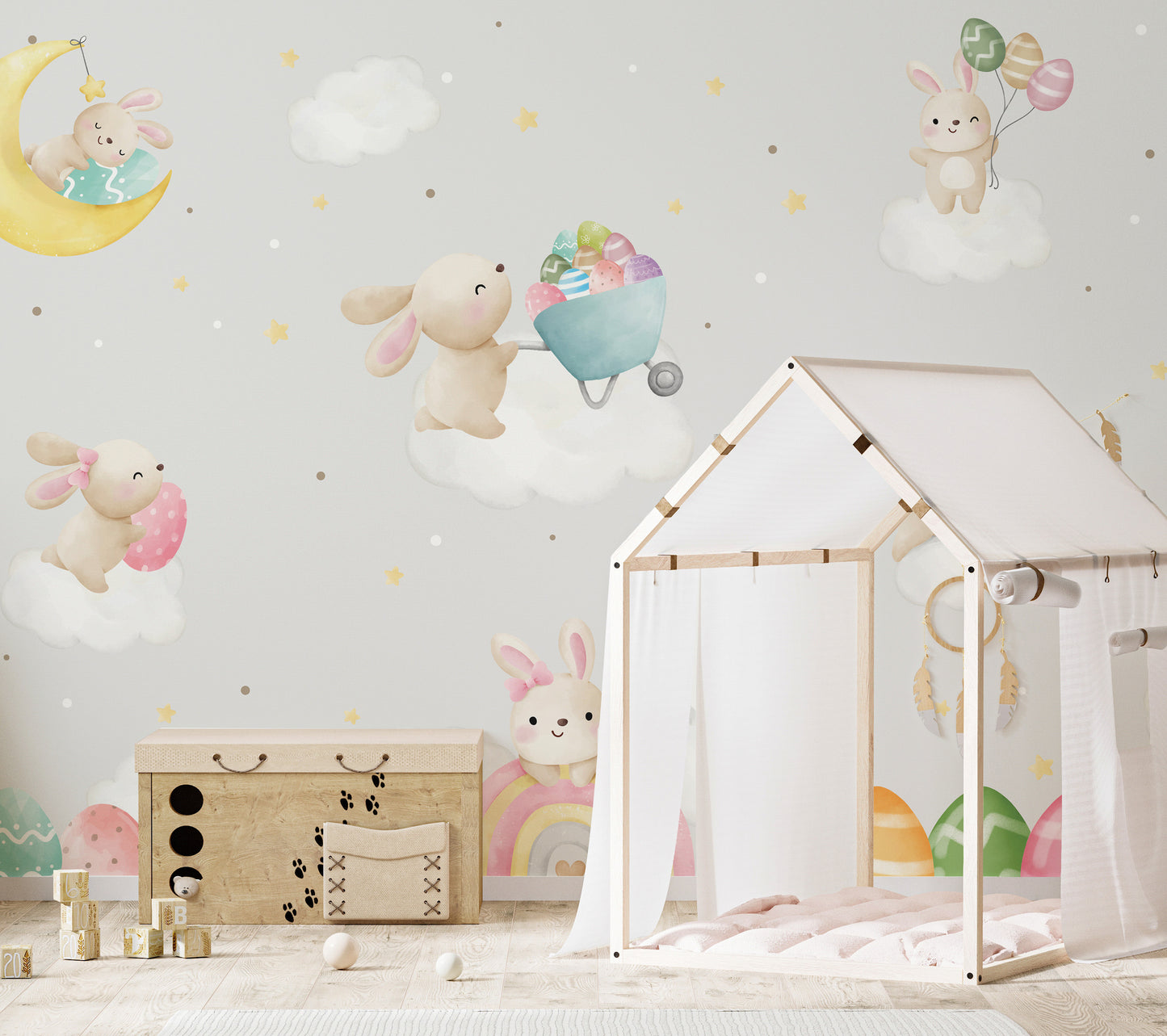 Removable Pastel Bunny Easter Wallpaper
