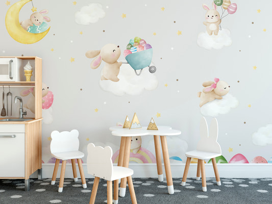 Abnehmbares Oster-Wandbild mit pastellfarbenem Hasenmotiv