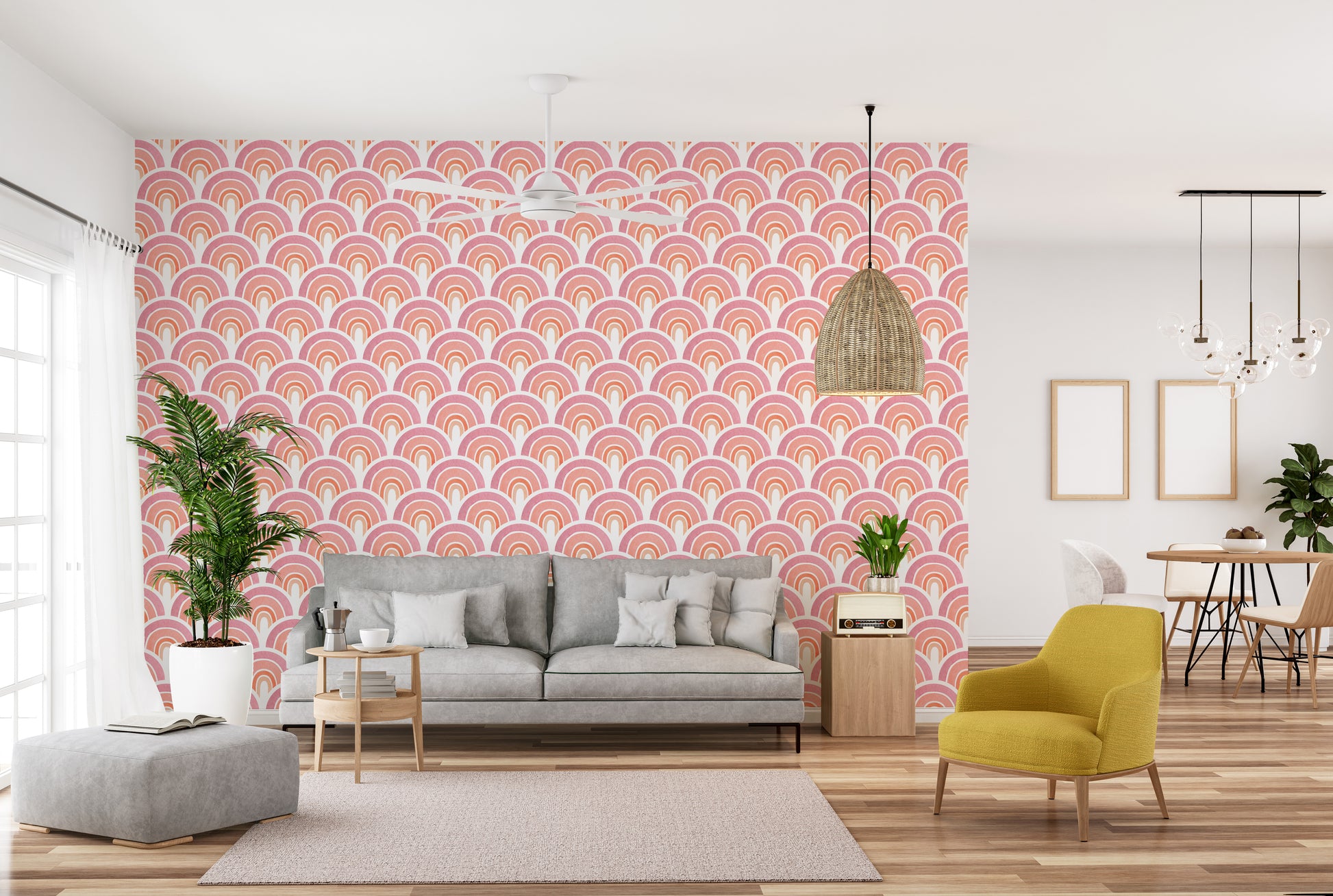 Pink rainbow-themed removable wallpaper