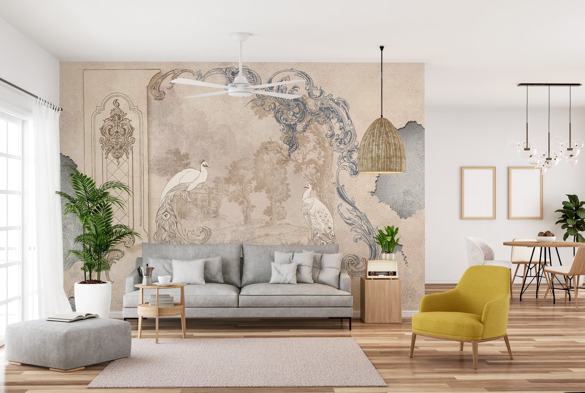 Tropical Grey Wall Decor Concrete Wallpaper - Giffywalls