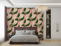 Features large, stylized flowers in cream color.
