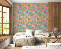 Scattered checkered background in ABCs Pastel Geometric Wallpaper fun design.