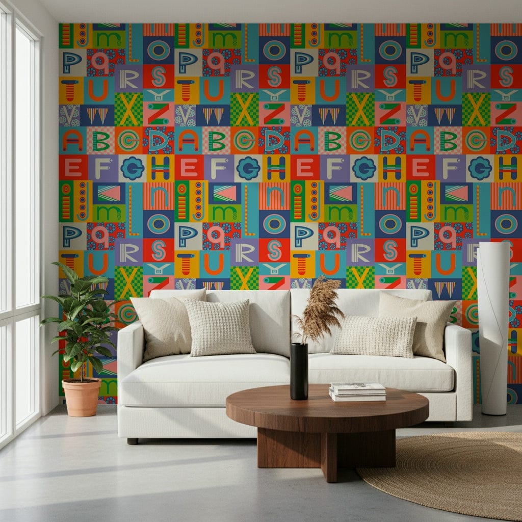 Dynamic Lettering Rainbow Brights wall mural mod typeface blocks.