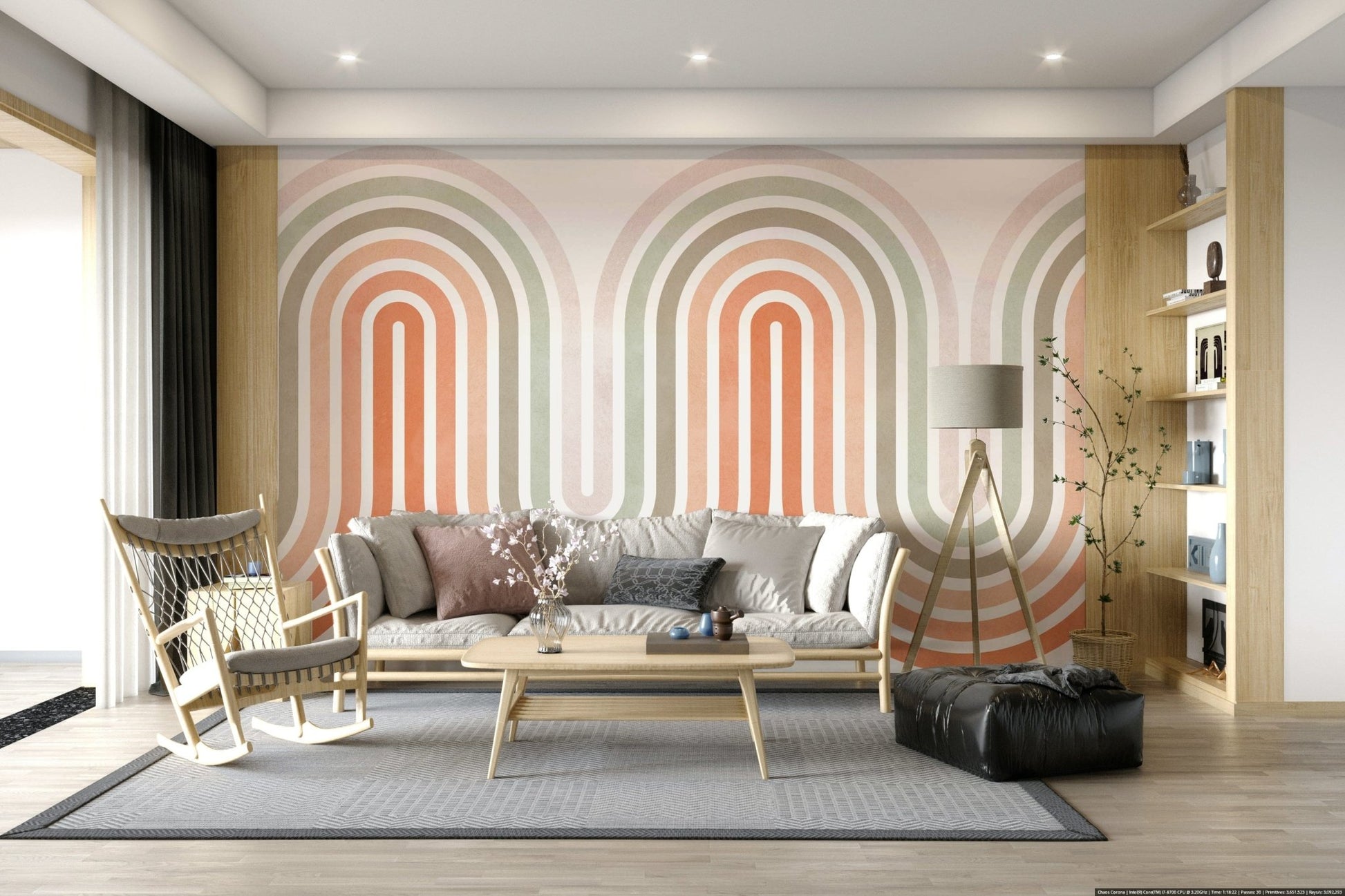 Archway-style lines, retro curved wallpaper for walls, trending home decor.