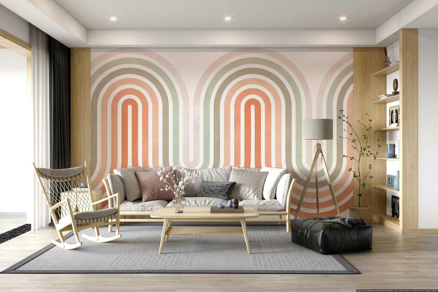 Archway-style lines, retro curved wallpaper for walls, trending home decor.