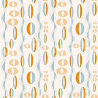 Atomic-inspired wallpaper with bold oval shapes and dotted wave lines for a vintage look.