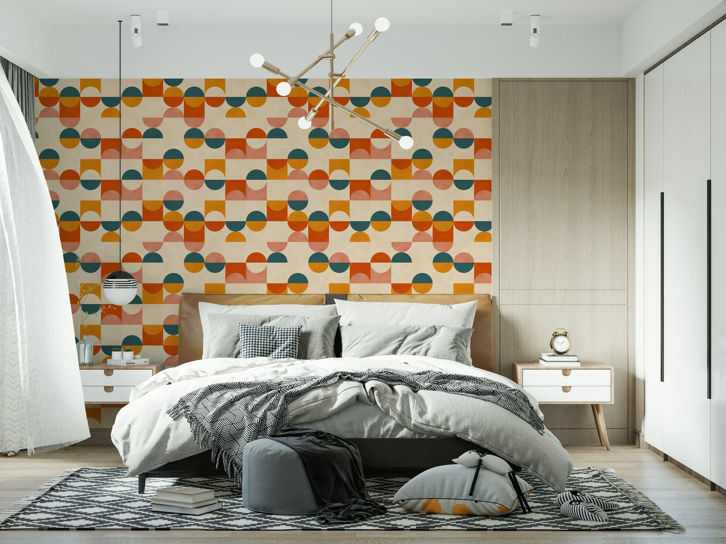 Designer Balance Act print: artistic semicircles and blocks, captivating visual harmony.