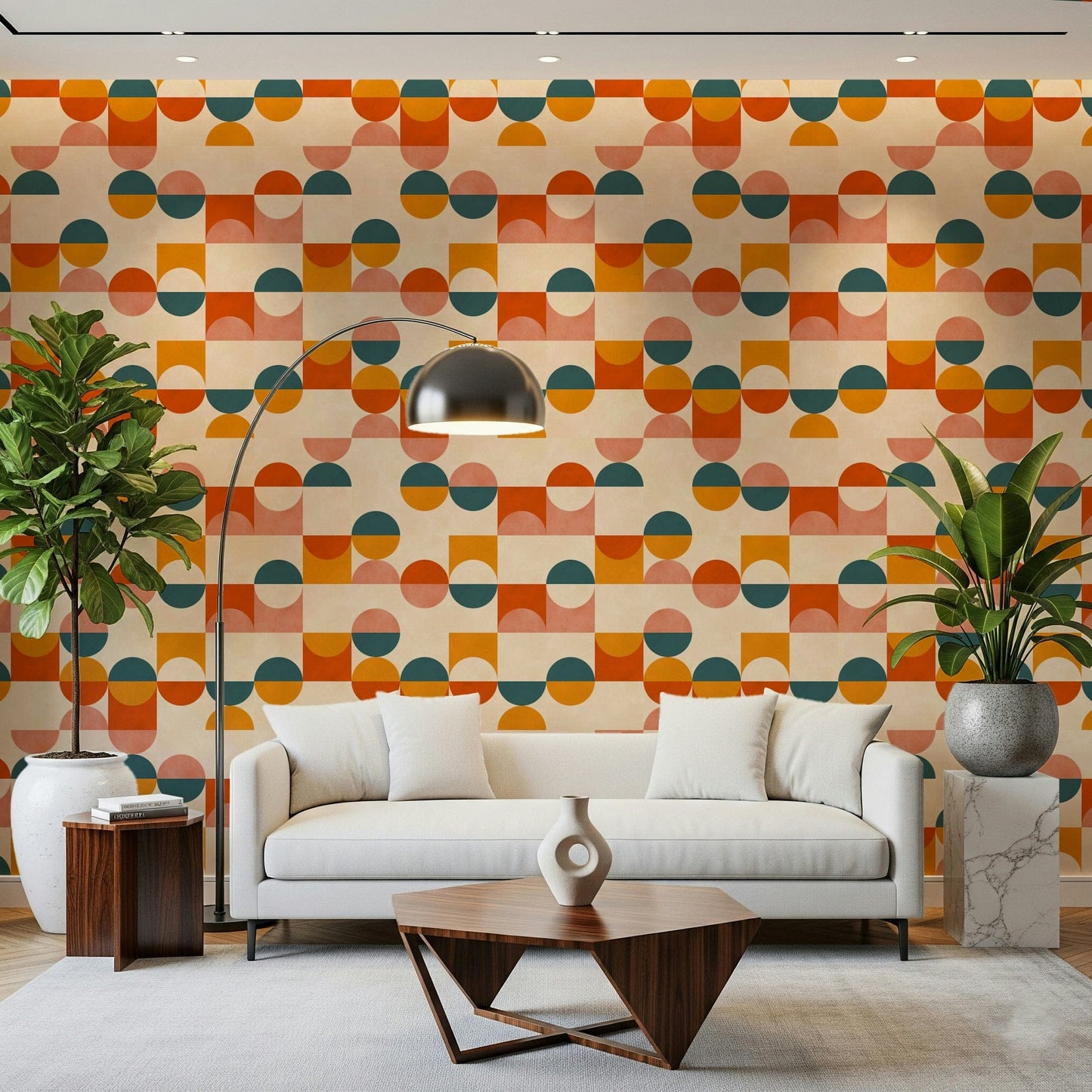 Modernist Balance Act wallpaper for walls: vibrant, balanced composition, interior style.