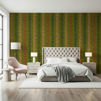 Birch Tree Stripes Retro Abstract Forest wallpaper in office, green brown accent wall
