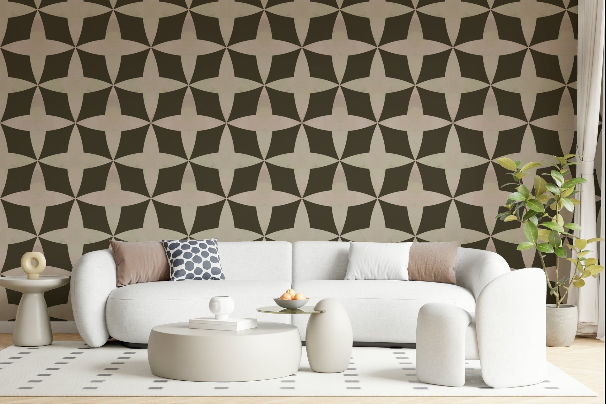 Stylized star wall mural, bold graphic pattern and vintage tone.