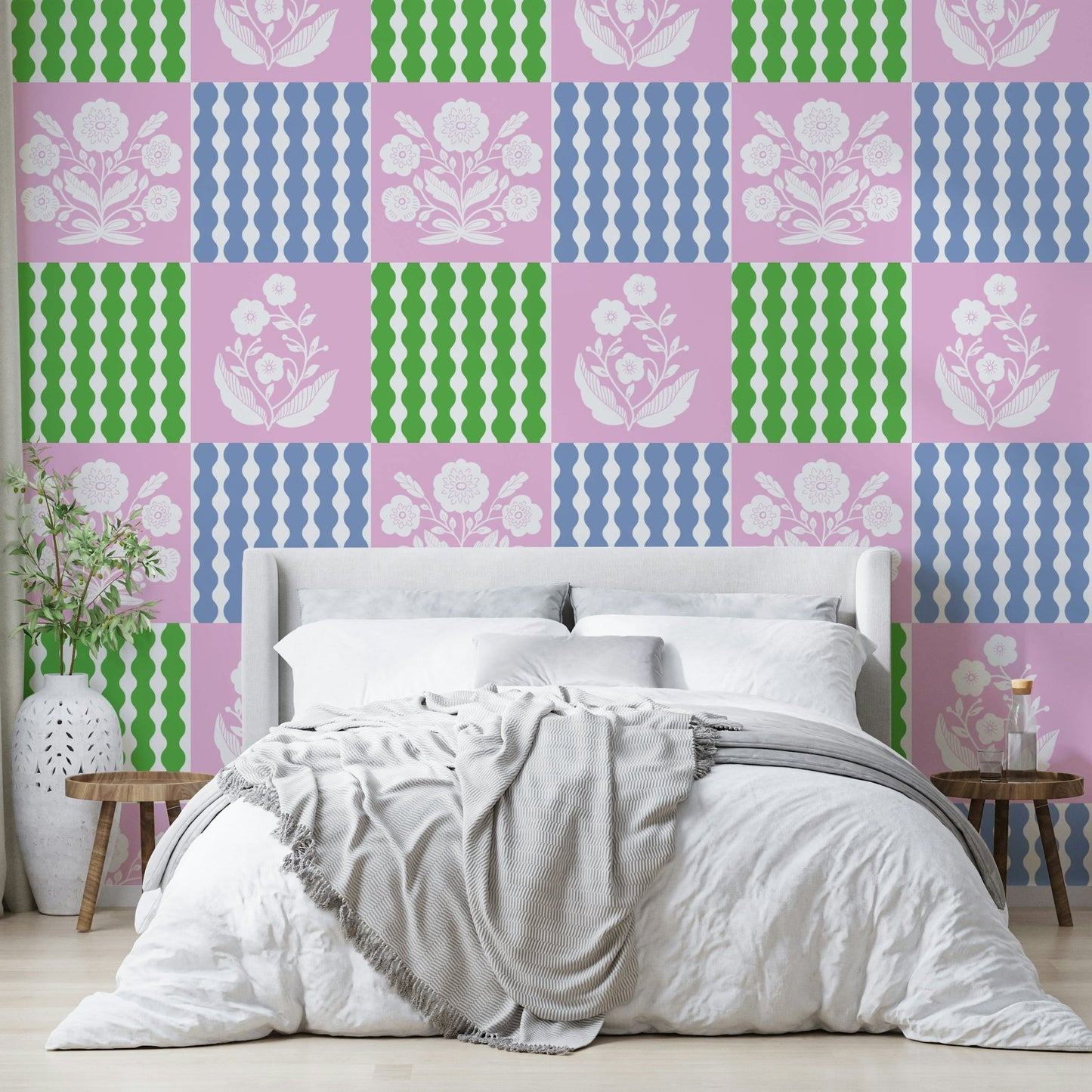 Geometric shapes in a patchwork style.

