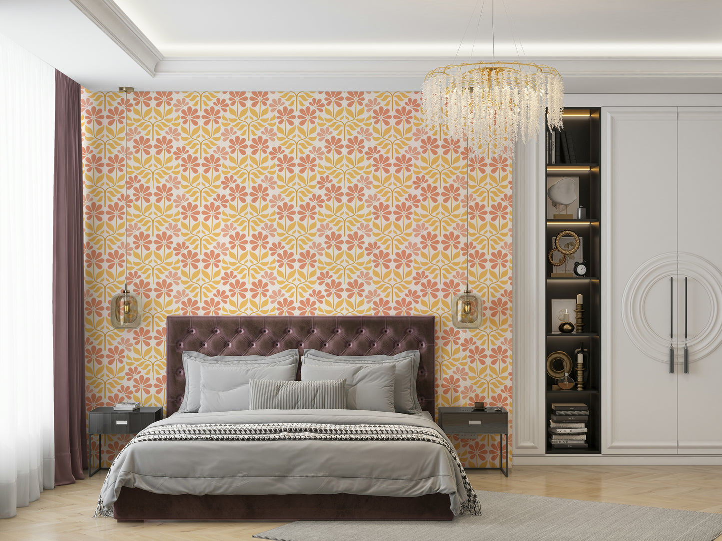 Retro flower pattern wallpaper in warm tones

