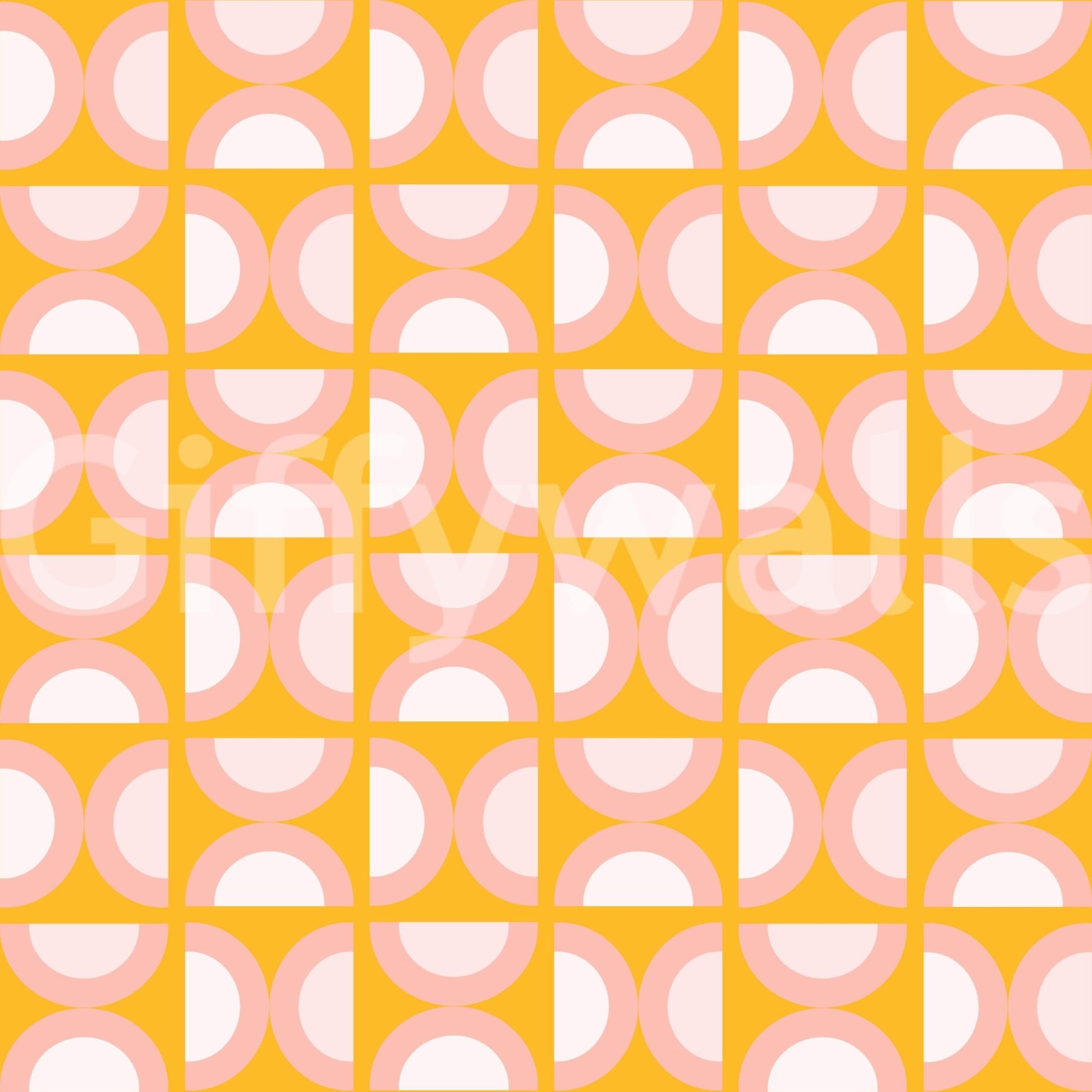 Retro Blush Arcs Wall Mural in yellow and pink wallpaper mural