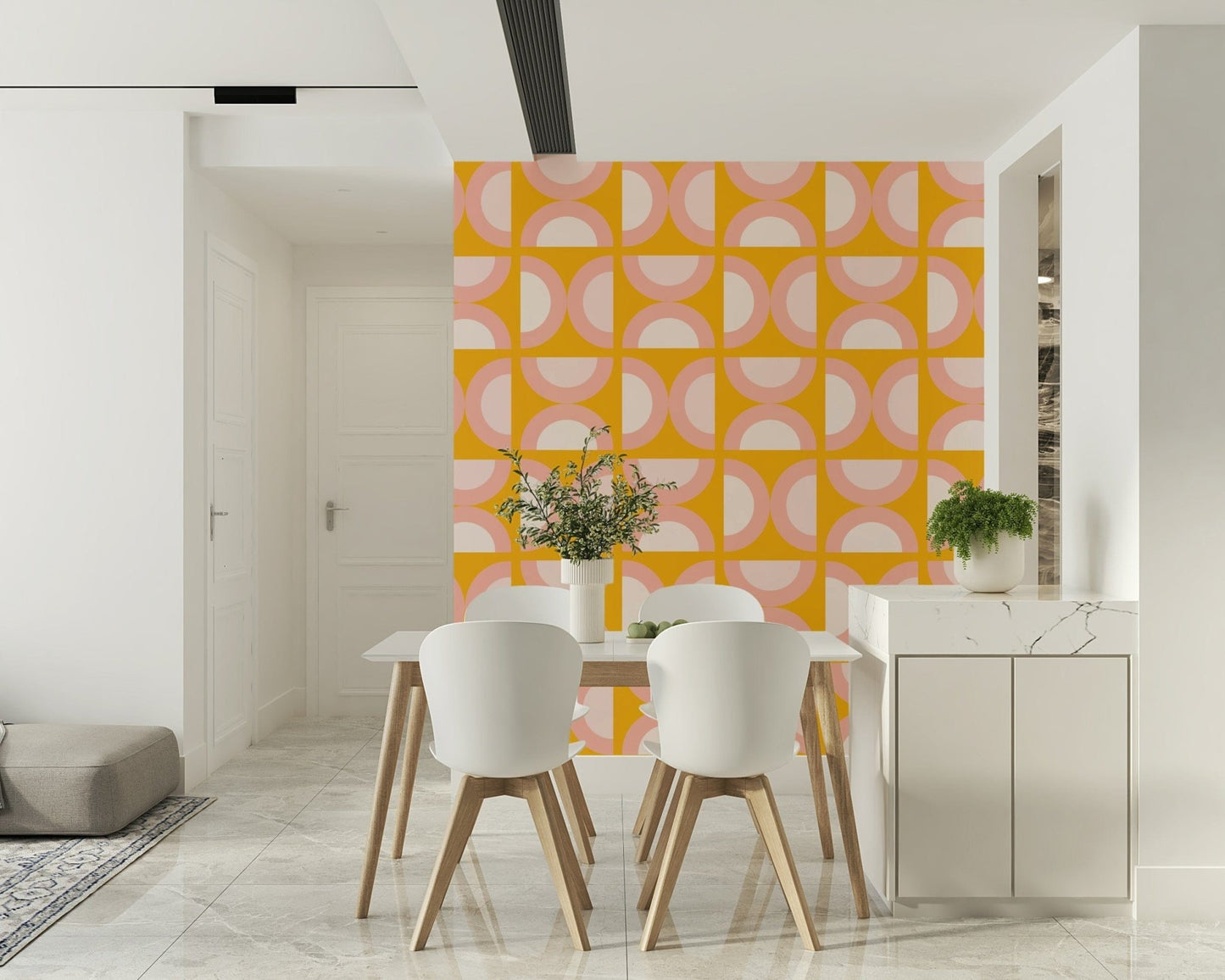 Pastel geometric patterns define this stylish wall mural.