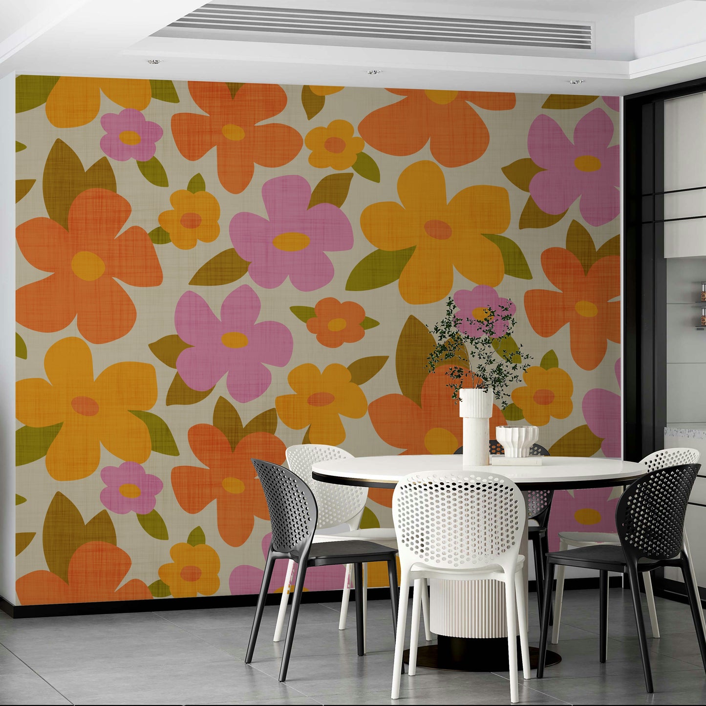 Retro Bright Flowers in Orange Pink Yellow