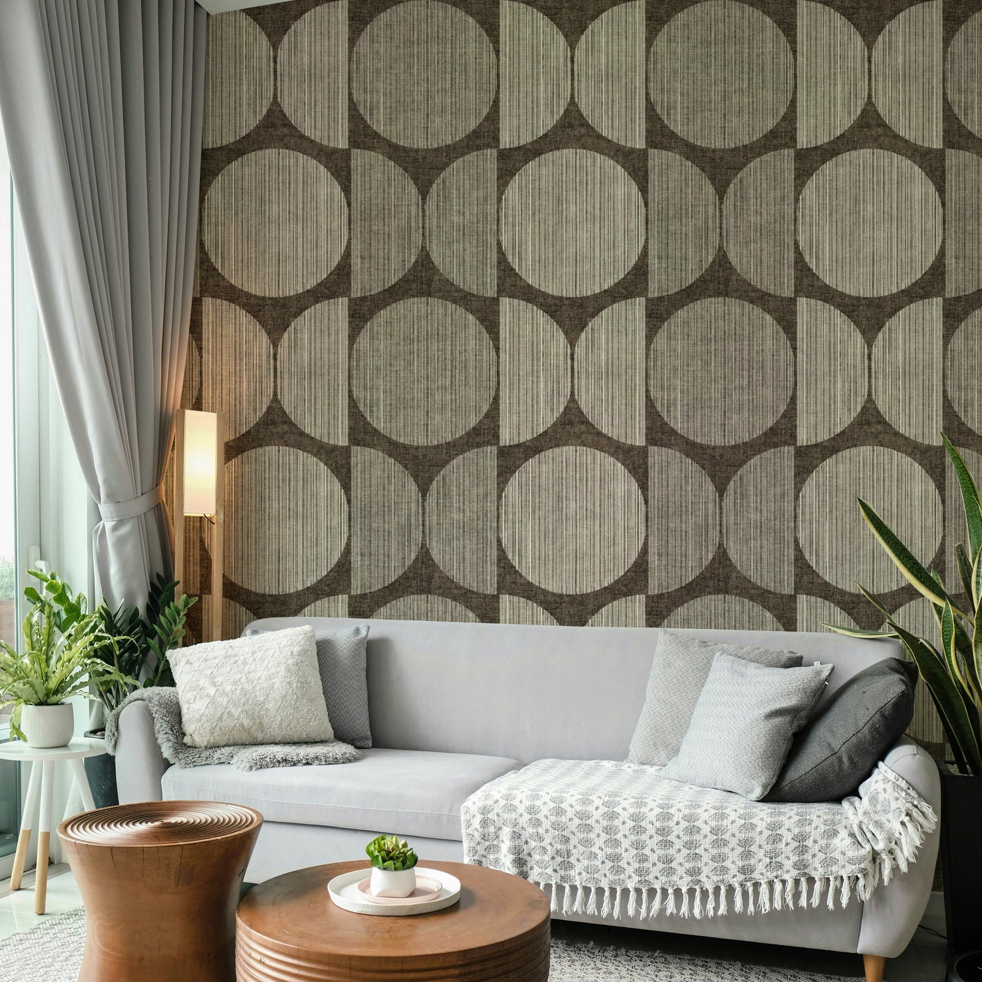 An artistic retro pattern mural on minimalist wallpaper.

