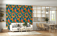 Bold colorful architecture wallpaper for kids room or studio